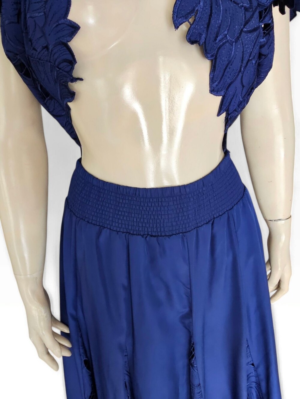CHICO'S` 2 Pc Blue Lace Flutter Sleeve Top & Godet Maxi Eyelet Skirt S/M - Picture 5 of 12